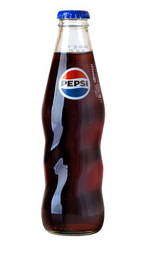 Pepsi cola soft drink in glass bottle