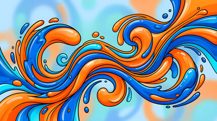 Fototapeta premium Abstract fluid background with flowing orange and blue liquid waves, dynamic splashes and swirls, vibrant colorful liquid motion design for creative projects, posters, and digital art