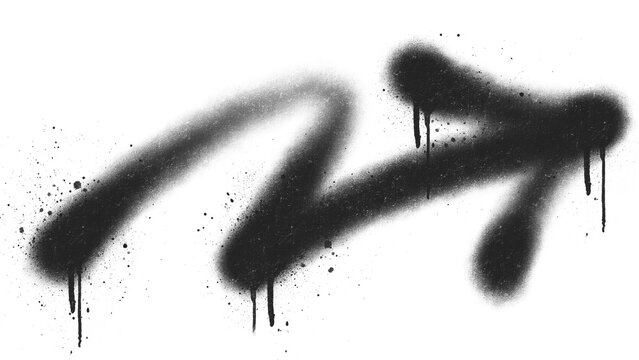 Arrow black spray paint graffiti tag. Urban street art style ink grunge splat splatter splash zigzag direction element for modern clothing print apparel presentation layout asset design clip art.