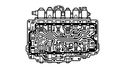 Obraz premium Automotive Transmission Valve Body Schematic Diagram.