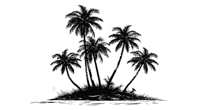 Island vector silhouette tropical islet with multiple palm