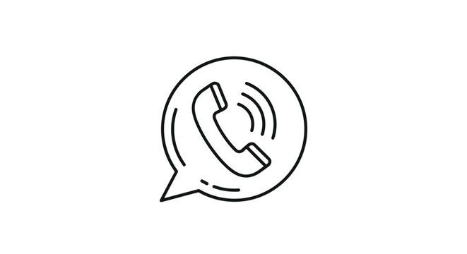 Classic telephone receiver inside a speech bubble represented as a clean line art vector illustration on white background.