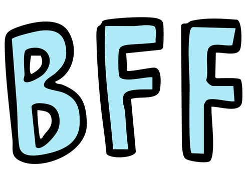 Hand writing BFF letters in blue for font, friendship, text, message, words, typography, cute patch, sign, symbol, print, banner, sticker, emoji, icon, decoration, fridge magnet, back to school