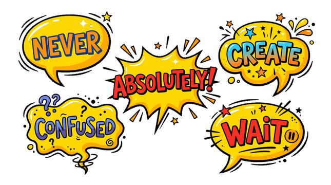 Colorful comic bubbles with never create absolutely confused wait