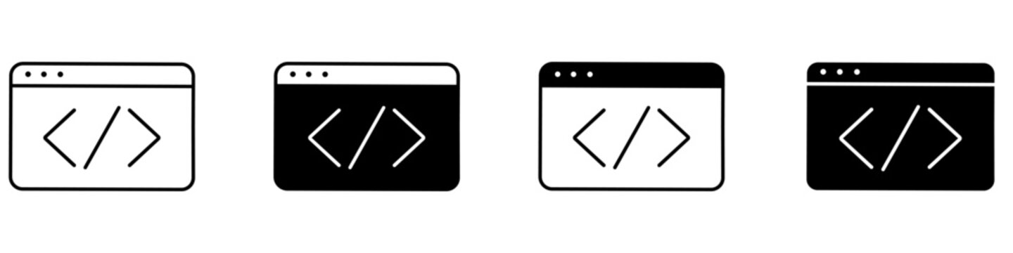 Website layout coding icon vector set. Frontend development illustration sign collection. Web page structure symbol. Site design logo or mark.