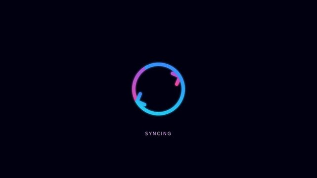Minimalist syncing loading with neon gradient circle animation progress