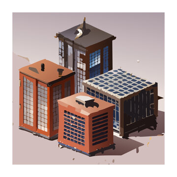 Isometric 3D Render of Satellites and Spacecraft