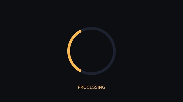 Minimalist circular loading animation with processing text overlay animation
