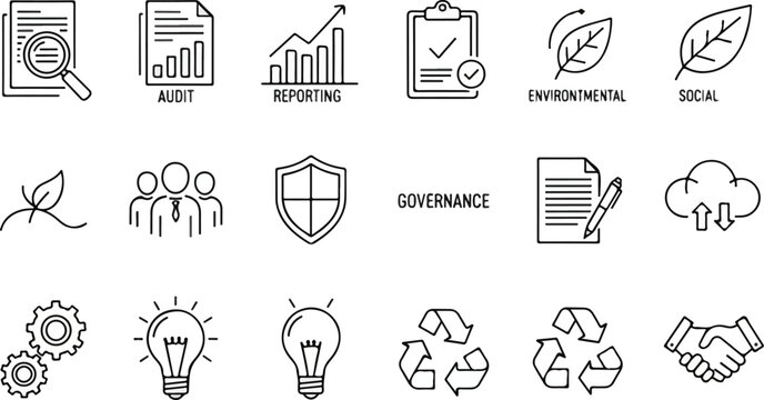 Environmental reporting and green business data icons