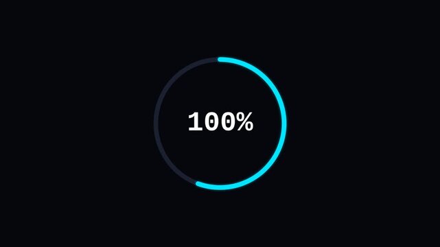 Minimalist 100% loading progress circle animation on animation black background