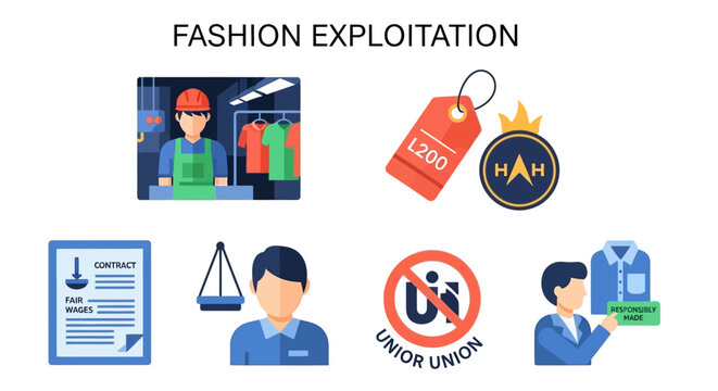 Fashion industry exploitation concept illustration.