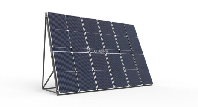 solar panel array with blue photovoltaic cells on a metal frame in bright sunlight for renewable energy generation