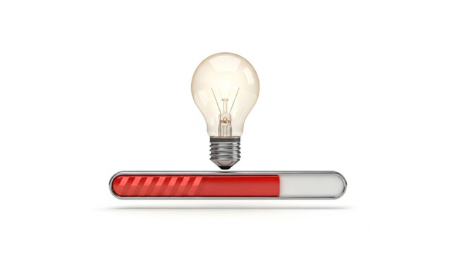 Lightbulb with red progress bar bar symbolizing innovation ideas and creativity