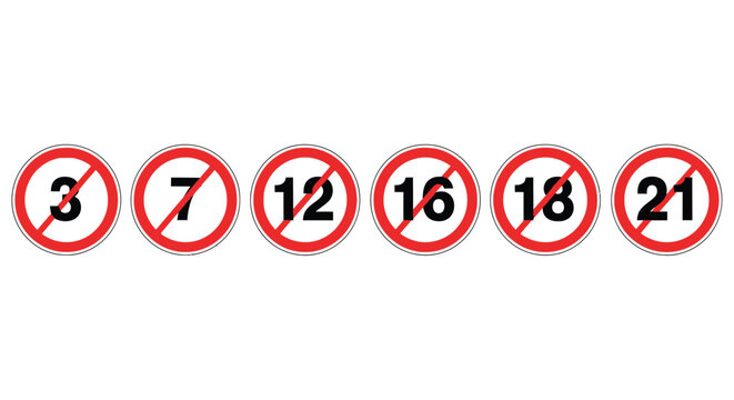 Numbered prohibition signs with red circles and diagonal lines vector illustration