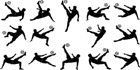 Obraz premium Silhouette soccer player kicking ball vector graphics