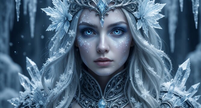 Ethereal Ice Queen Portrait Fantasy Frosty Winter Beauty Goddess