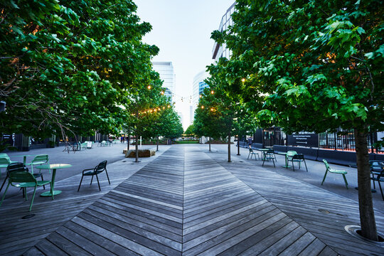 Harbor Way, a public pedestrian promenade located in the Seaport District of Boston, Massachusetts, New England