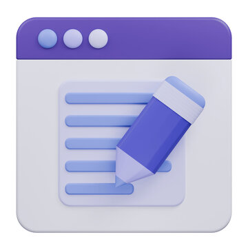 3D rendered icon of a digital document with a pencil for editing.