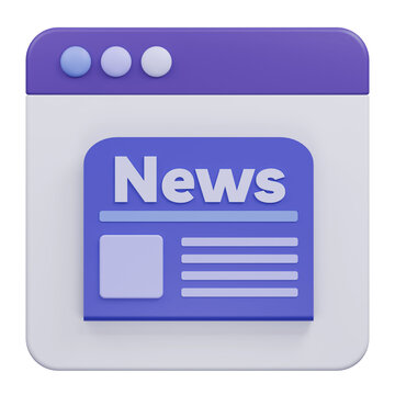 3D rendered icon of a digital news browser window.