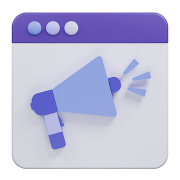 3D rendered icon of a megaphone representing digital marketing and communication.