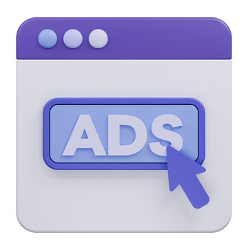 3D rendered icon representing digital advertising and online marketing strategy.