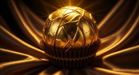 Obraz premium Golden Soccer Ball Spotlight Luxury Shiny Gold Football Award Celebration