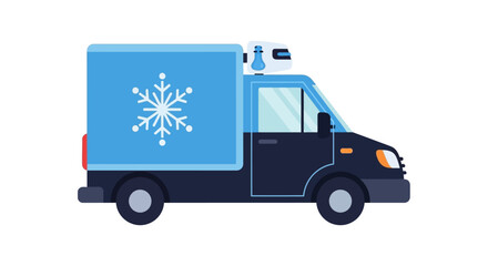 Fototapeta premium Refrigerated Delivery Van Illustration for Cold Chain Logistics and Frozen Food Transport - Flat Vector Icon on White Background
