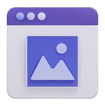 3D Rendered Minimalist Browser Window Icon Featuring Image Placeholder.