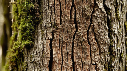 Obraz premium ancient tree trunk covered with moss in tropical rainforest