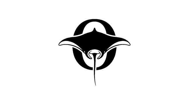 Elegant black and white manta ray illustration.