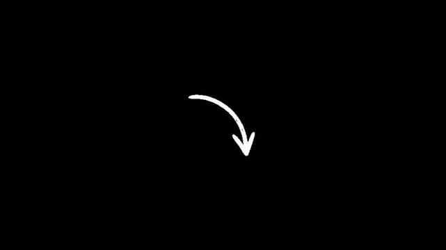 A white arrow curving downward on a solid black background
