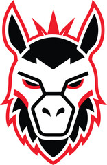 Naklejka premium Llama head with red eyes and spiky outline