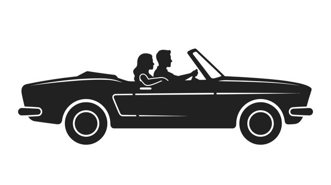 Convertible Car With Couple Silhouette automobile classic