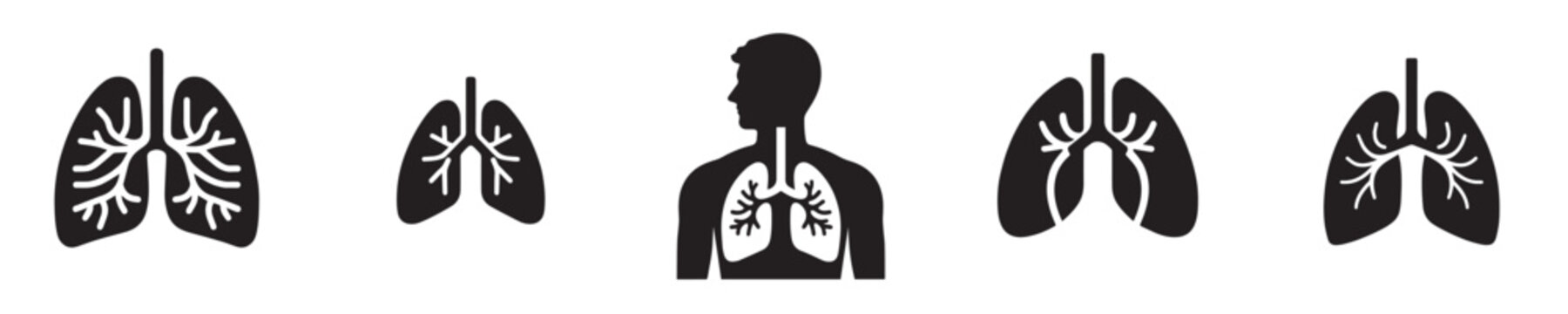 Black silhouette icons of human lungs and torso.