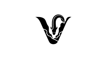 Fototapeta premium Elegant black and white stylized letter V logo design.