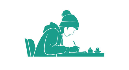 Person wearing winter clothing writing. © David
