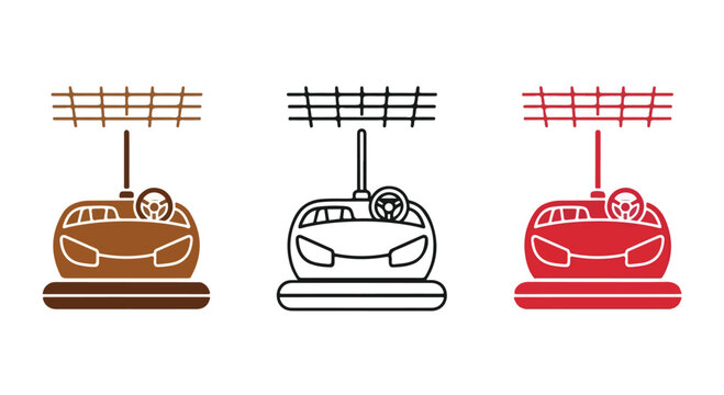 Three colorful illustrations of a vintage car parked in front of power lines in different styles and colors