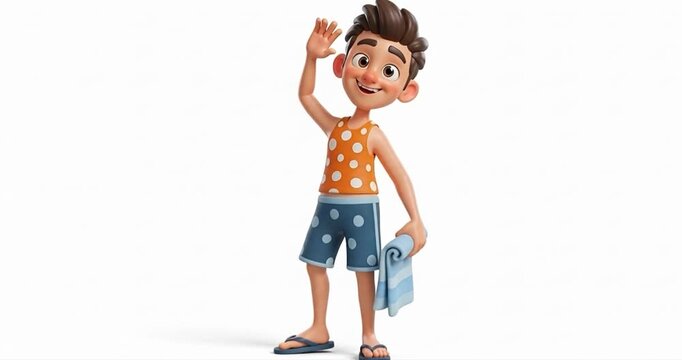 Animated cartoon character waving hello isolated white background