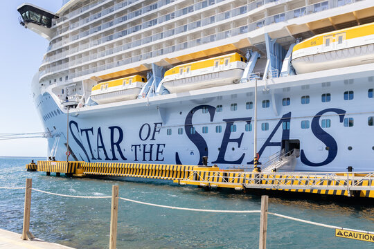 Roatan, Honduras - May 21, 2026: Star of the Seas is one of the largest cruise ships in the world, owned by Royal Caribbean International, and holds over 7,000 guests.