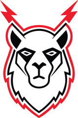 Obraz premium Llama head with lightning bolts and red outline