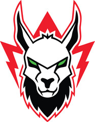 Obraz premium Llama head with green eyes and red lightning bolts around