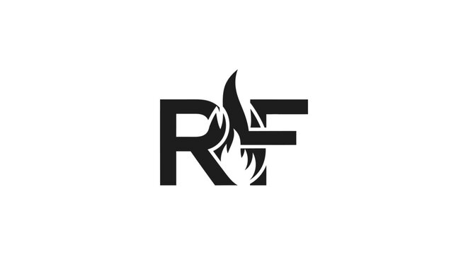 Stylized letters R F logo with integrated flame design