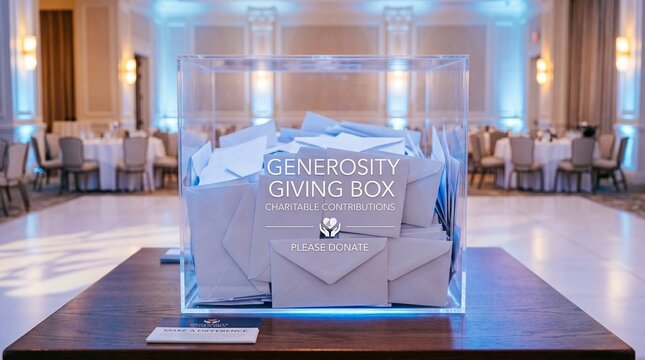 Generosity giving box for charitable contributions at a formal event