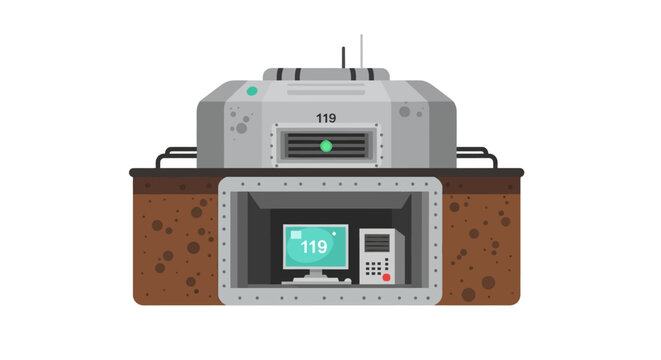 Underground Bunker with Computer and Monitor, Security System, Technology Concept