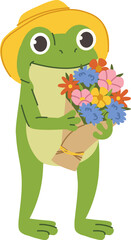 Obraz premium Frog Character Holding Bouquet Cartoon
