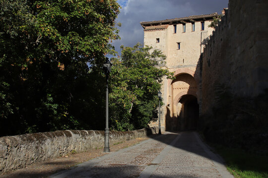 medieval ramparts and st james gate in segovia in spain 