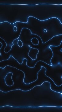 Abstract blue neon wavy lines streaming on dark background. Energetic digital data connection flow tech visual.