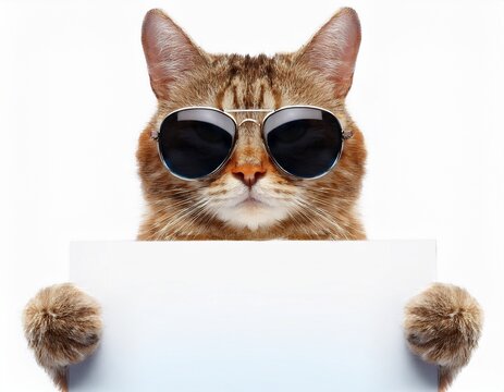 cool cat wearing sunglasses holding blank sign perfect for your message