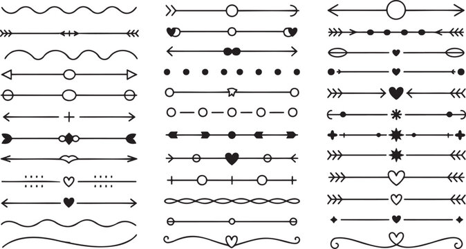 Comprehensive Set of Black Outline Text Dividers with Arrows Circles and Heart Motifs
