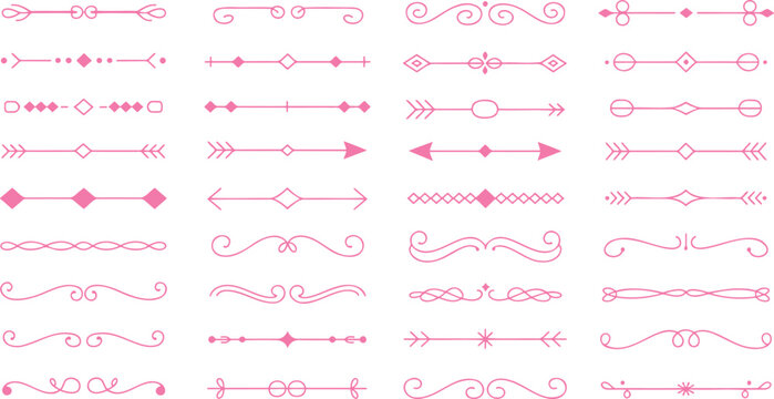 Comprehensive Set of Pink Outline Decorative Text Dividers Featuring Arrows Swirls and Dots